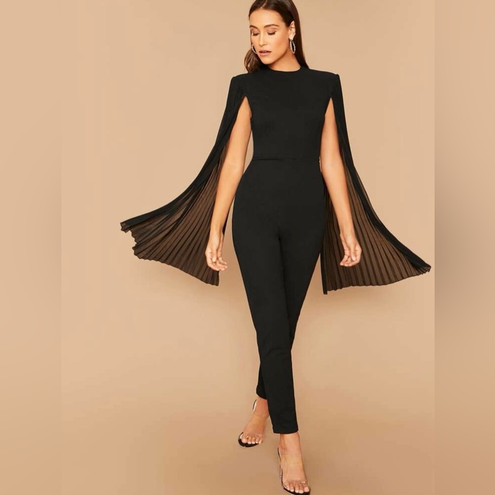 black jumpsuit with cape